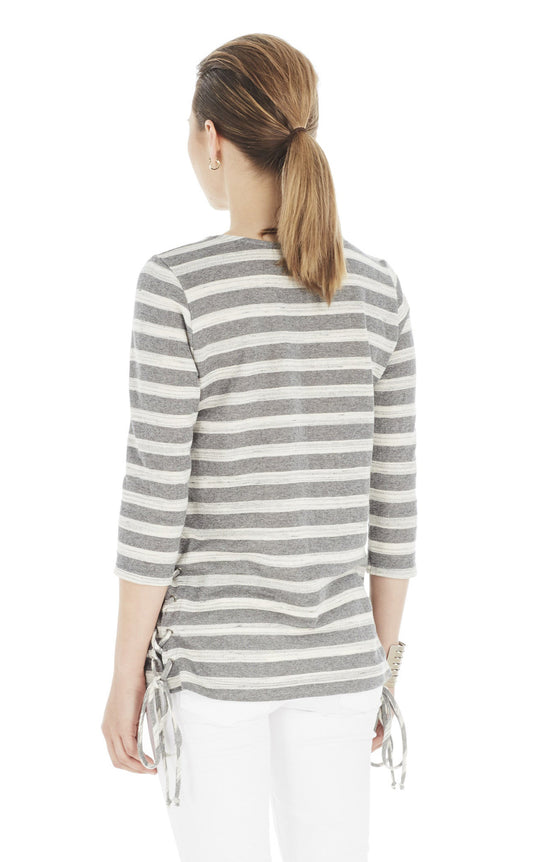 3/4 Sleeve Stripe Top with Side Lace Up